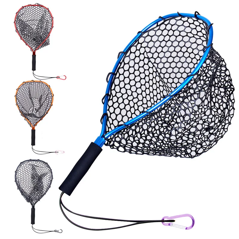 Fish Net Colors Portable Handheld Fishing Dip Net Rubber Landing Nets  Elastic Rope and Buckle dip net Fish Landing Net (Color : Orange)