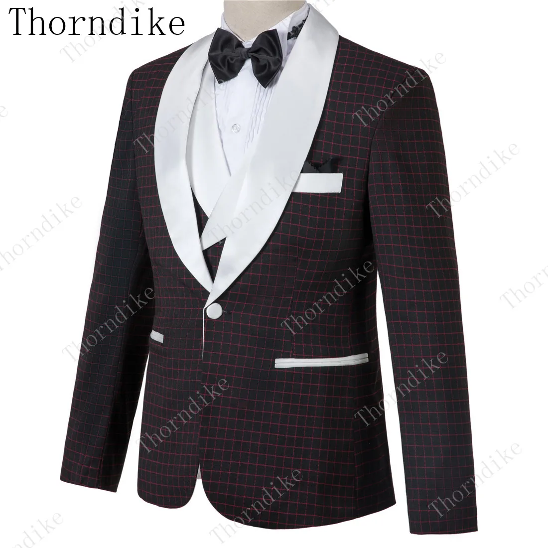 Высокое качество костюм Homme 3 шт формальный мужской костюм Ternos Slim Fit смокинг для выпускного костюмы для мужчин плед жениха Свадебные костюмы