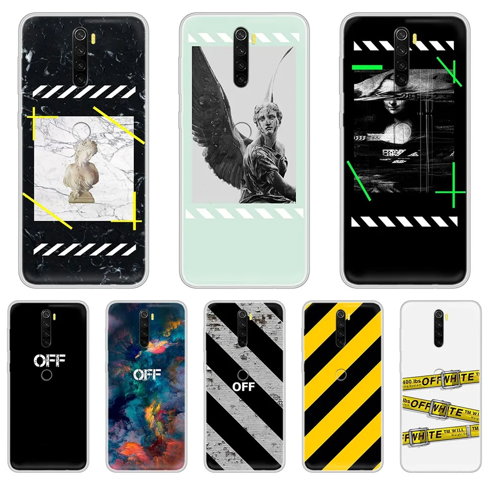 

off OW trend black white tpu art back hoesjes Transparent Phone Case For XIAOMI Redmi Note 3 4 5 6 7 8 9 9s Pro max 8T 4X