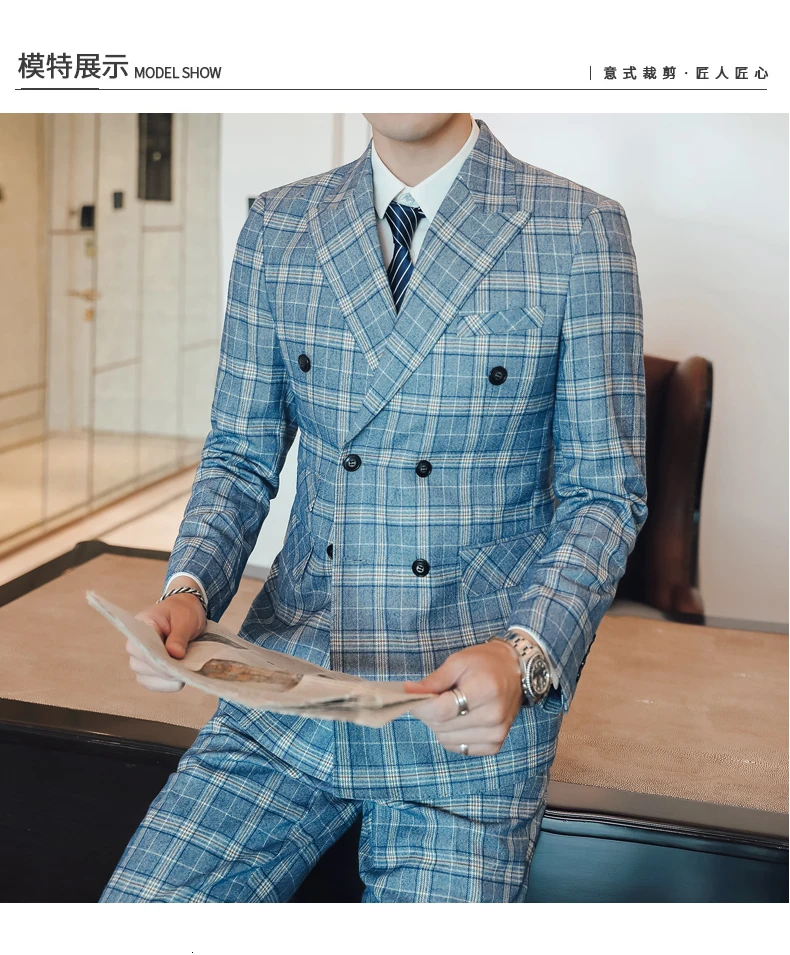 Мужские клетчатые костюмы Trajes Fiesta Hombre, двубортные костюмы, клетчатые костюмы, мужские костюмы, мужские костюмы с брюками, клубный комплект из 3 предметов