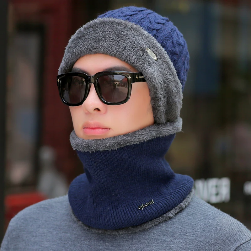 Зимние шапки для мужчин Skullies Beanie шапка зимняя шапка женский шерстяной шарф Кепки s комплект Балаклава маска капор вязаная шапка 55-62 см