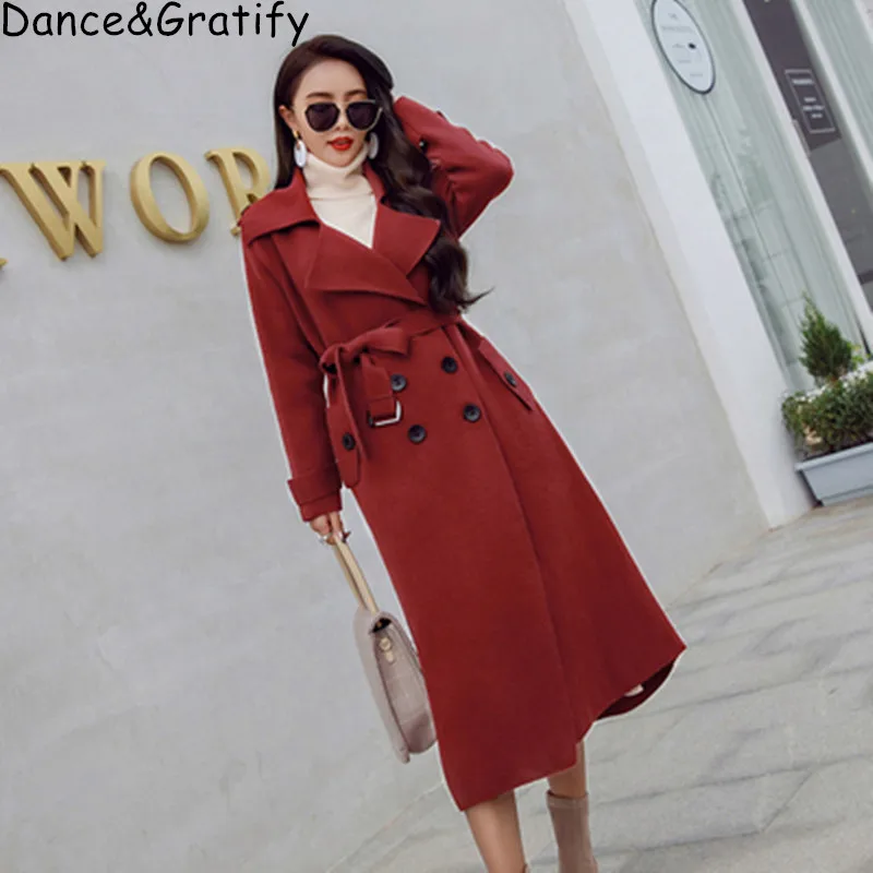 

Ladies Long Woolen Coat Belted Winter Full Sleeve Warm Thick Overcoat Cloak Style Outwear Tops