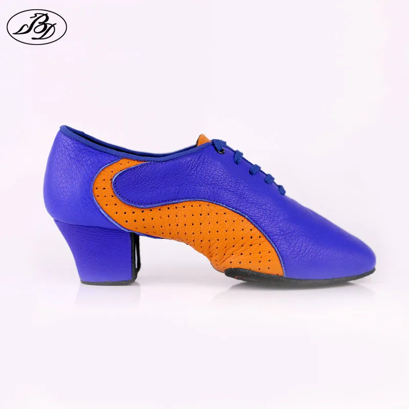 Hot Sale Women Teaching Dance Shoe T454 Blue&Orange Soft Genuine