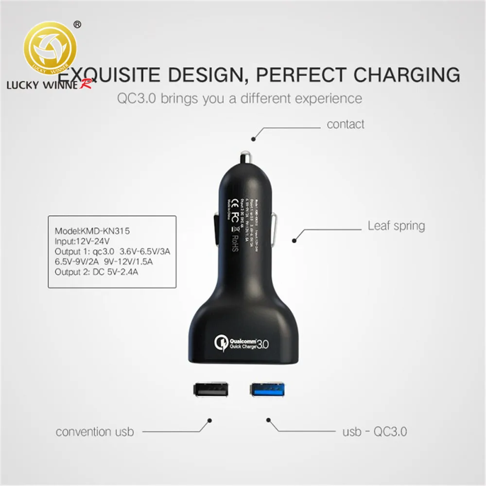 2 USB быстрое автомобильное зарядное устройство Quick Charge 3,0 Автомобильное зарядное устройство адаптер Автомобильное зарядное устройство для мобильного телефона+ Автомобильное напряжение раннее предупреждение