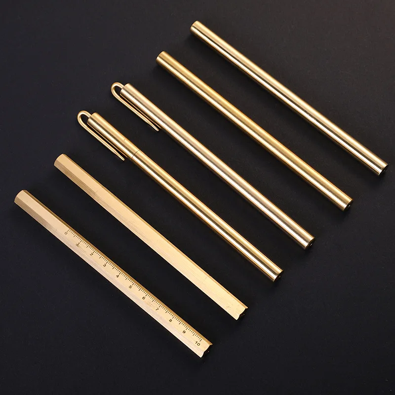 Wholesale Retro Cylindrical Pen Clip 10 PCS PER SET Metal Brass Pen Retro Stationery Business Office Supply