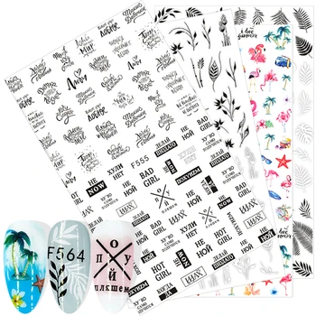 

1pcs Black White Russian Letter Stickers For Nails Flower Leaf Flamingo Design Adhesive Manicure Tips Nail Art Decor SAF554-573