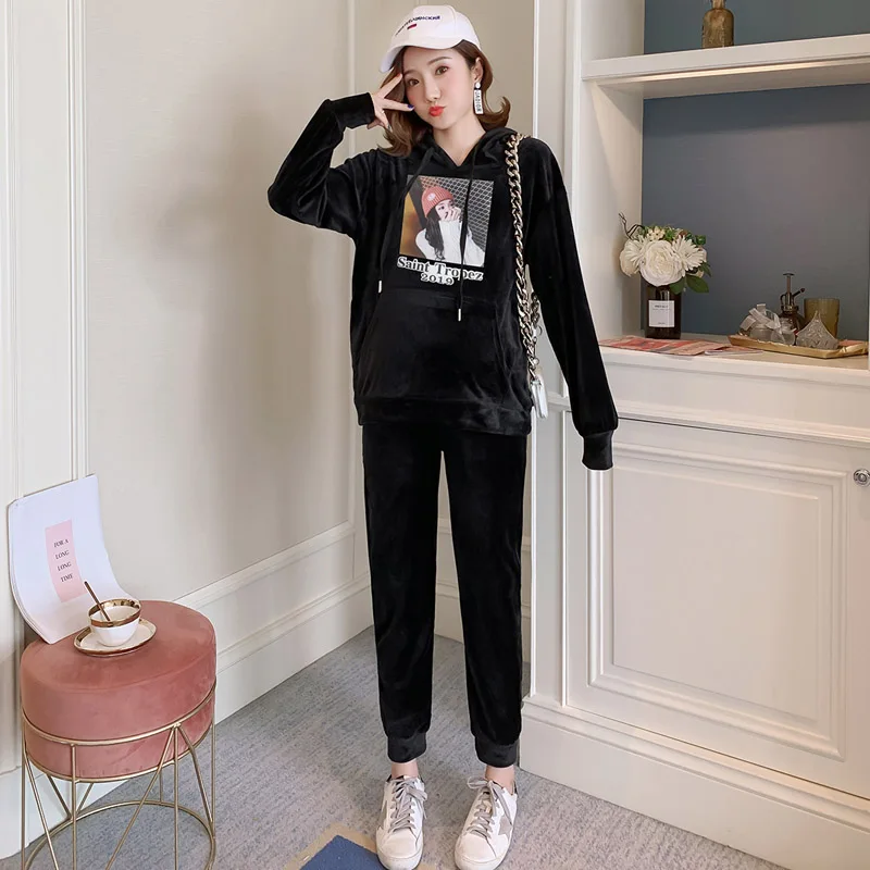 

9816# Pleuche Maternity Clothing Suits Autumn Winter Sports Casual Thicken Warm Clothes for Pregnant Women Pregnancy Sweatshirts