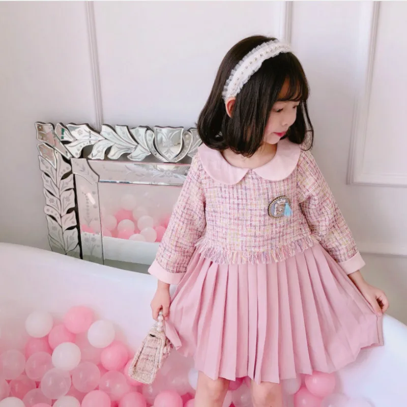 Autumn Winter Girl Dress Long Sleeve Plaid Girls Dresses Pleated Princess Baby Girls Party Dress Kids Dresses for Girls CL193