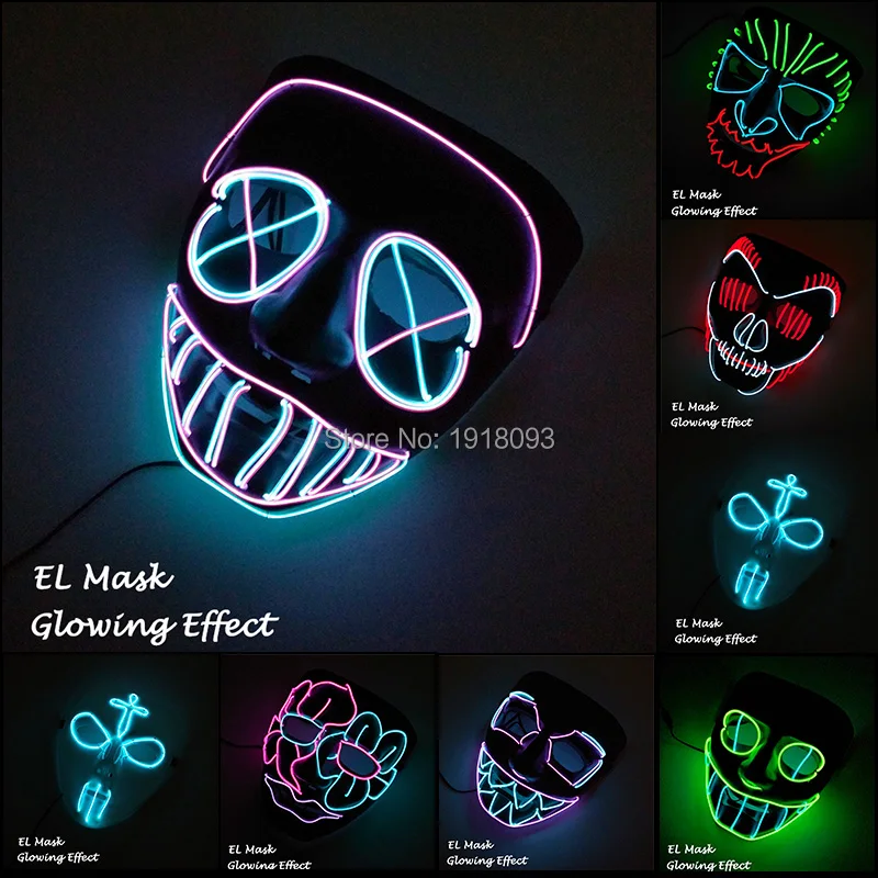 Новейшая EL Wire Mask 13 стилей доступная грузовая маска Светодиодная лента световая