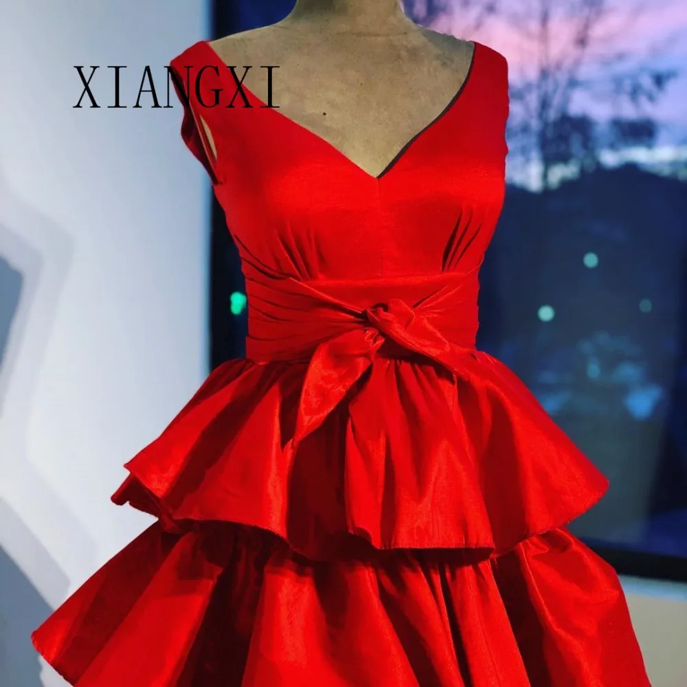 Vestido de festa Красное Атласное Вечернее Платье С v-образным вырезом без рукавов длиной до пола длинное вечернее платье платья Robe de soiree Vestido