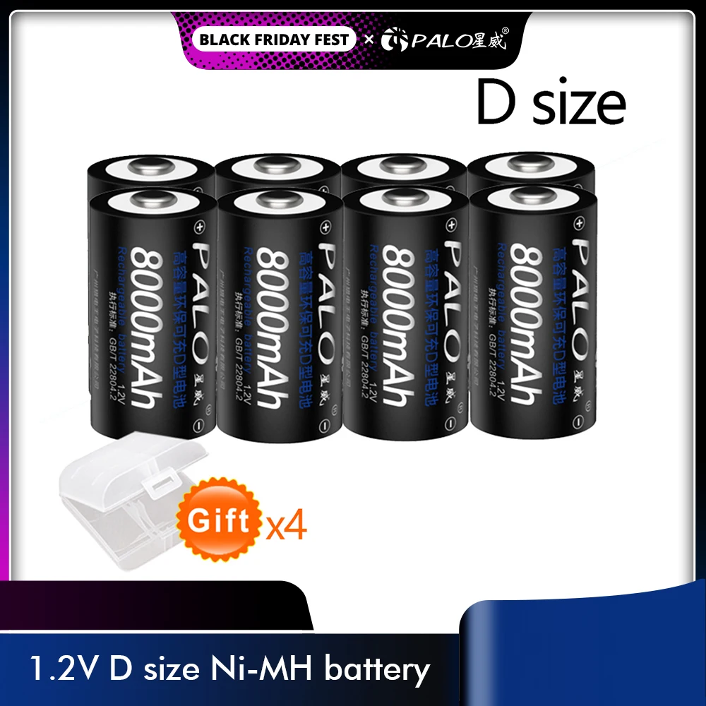 4x 10000mAh NI-MH D Cells Rechargeable Batteries + C D 9V AA AAA Battery  Charger