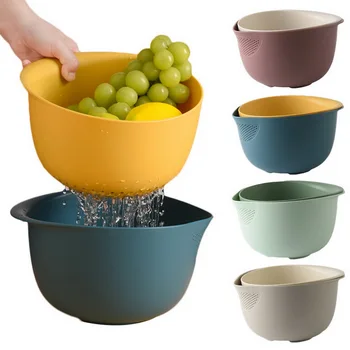

1pc New PP Double Drain Basket Kitchen Sink Strainer Fruits Vegetables Washing Basket Kitchen Gadget Colander Container