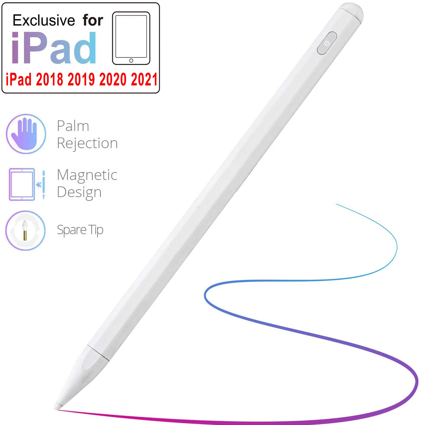 iPad 10th/9th/8th Generation 10.2 Stylus Pencil with Palm Rejection,Type C  Charge 1.5mm POM Tip Active Drawing Writing Pen Compatible with Apple