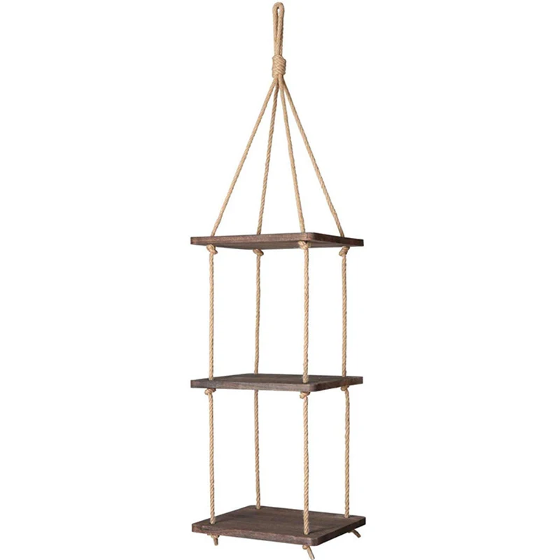 

Wood Hanging Planter Shelf Plant Hanger 3 Tier Decorative Flower Pot Rack with Jute Rope Home Decor, 43 Inch