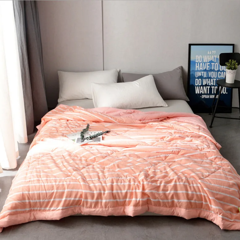 

Japanese Style Washing Cotton Summer Quilt Airable Cover Summer Blanket-Washing Simple Stripes Single Double Summer Thin Blanket