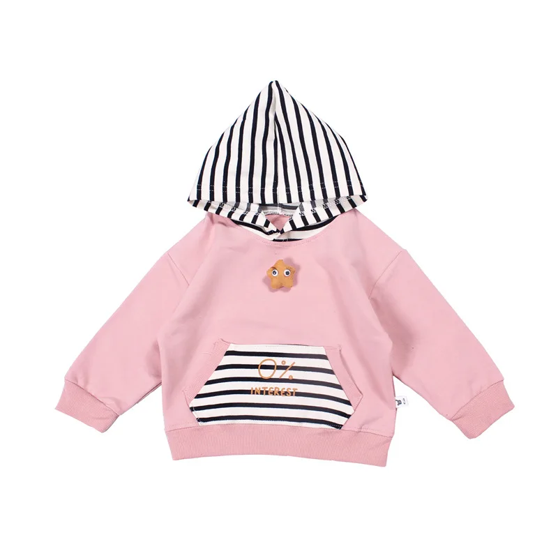 Свитер для маленьких мальчиков; осенне-зимние детские толстовки; пуловер с капюшоном и длинными рукавами для маленьких девочек; топы; толстовка; бархатная футболка - Цвет: Розовый