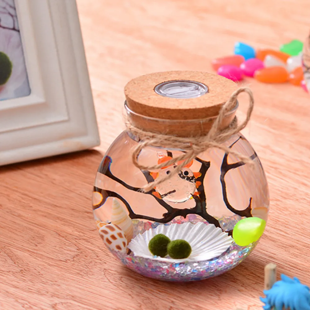 11/12cm Round Glass Jar Globe Terrarium Glass Jar with Colorful LED Light Cork Micro Landscape Ecological Bottle Night Lights moon night light