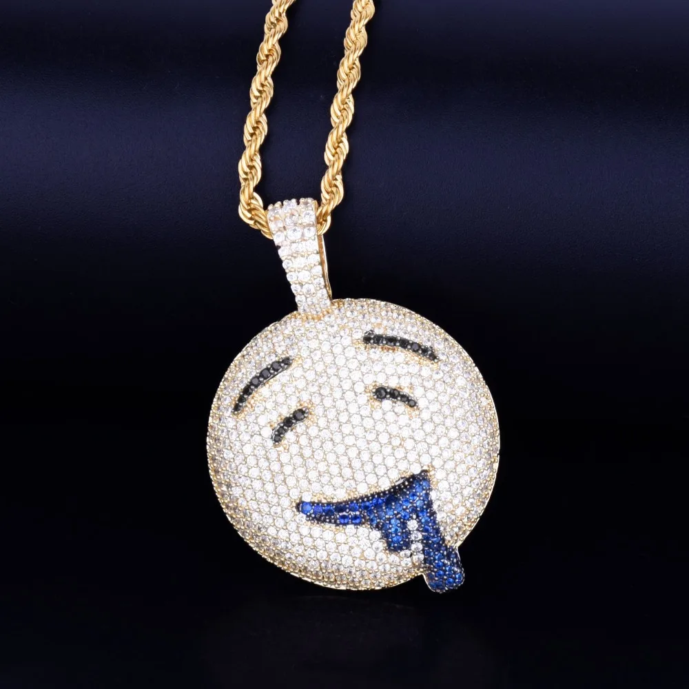 Drool-Round-Face-Pendant-With-Tennis-Chain-Gold-Color-Charm-Bling-Cubic-Zircon-Men-s-Hip