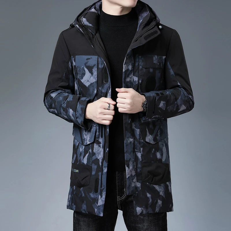 

High Quality Men's Down Jacket Fashion Camouflage Winter Jacket Men Causal Hooded Warm Mens Jackets and Coats Grey Duck Down