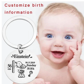 

Customized Stainless Steel Smooth Keychain Personalized Name Birth Date Weight Time Newborn Memorial Baby Jewelry