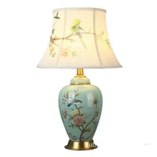 Китайский стиль, ручная роспись, Керамическая Настольная лампа для спальни, прикроватная, для гостиной, фойе, для учебы, для чтения, ночной Светильник 190141