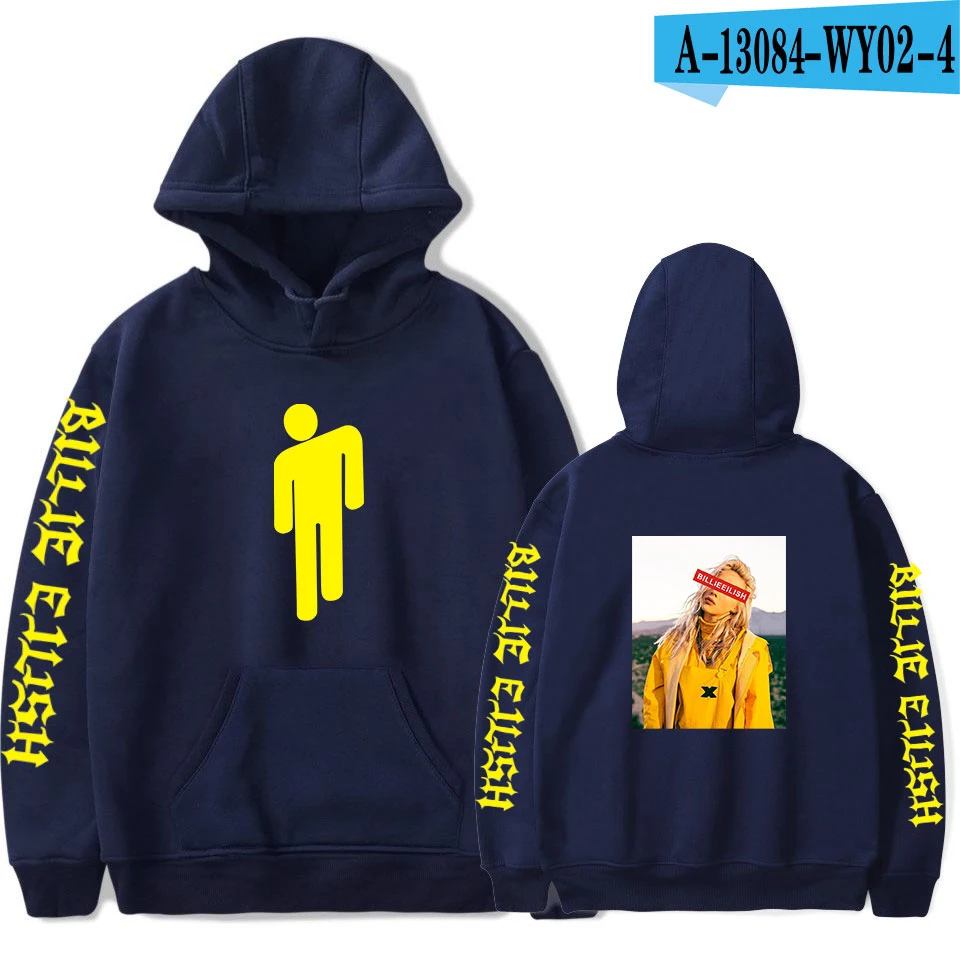 Новая Толстовка Billie Eilish для мужчин и женщин, черная хлопковая толстовка с капюшоном для пары, толстовка Billie Eilish, простая теплая Женская/мужская толстовка с капюшоном, одежда - Цвет: NAVY