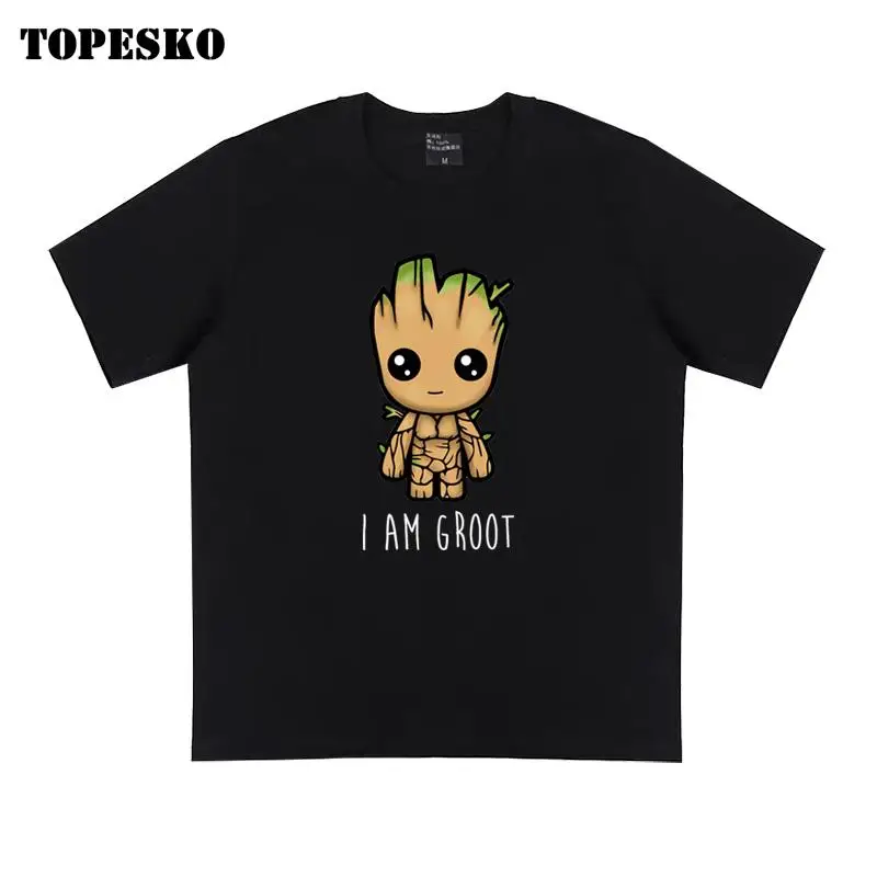 TOPESKO Футболка с принтом «I Am Groot», Мужская футболка из хлопка с коротким рукавом и рисунком, брендовая одежда больших размеров для подростков