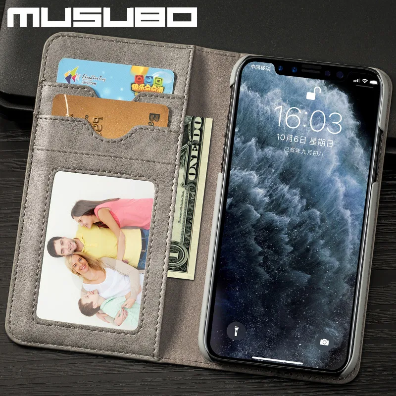 Роскошный чехол для телефона Musubo iPhone 11 Pro Max Кожаные чехлы с откидной крышкой Xs XR X 8