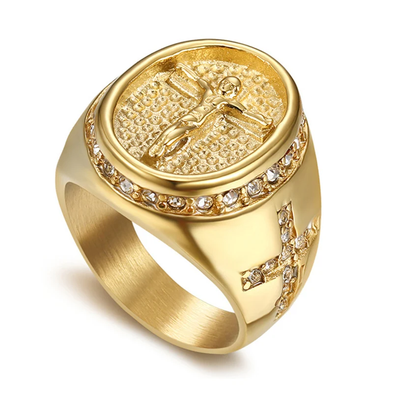 Men's Christian Cross Ring in 14K Yellow Gold