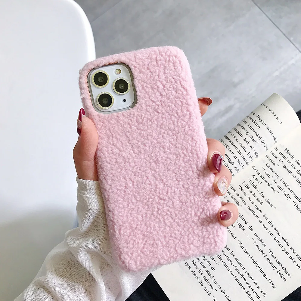 Плюшевый однотонный чехол карамельного цвета для iPhone 11 Pro Max, теплый пушистый мягкий силиконовый чехол для iPhone X XR XS MAX 7 8 6 6S Plus, оболочка