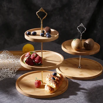 

Three Layers Fruit Plates Natural Wood Material Candy Cake Snack Plates Fashion Siliver Gold Holder Living Ornament