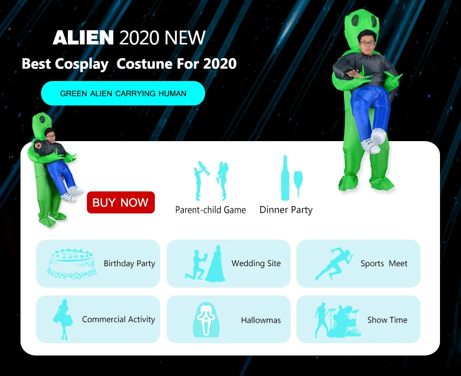 Alien Mascot Costume Green Alien Carrying Human Adult Inflatable Costume Anime Cosplay For Man Women Halloween Costume