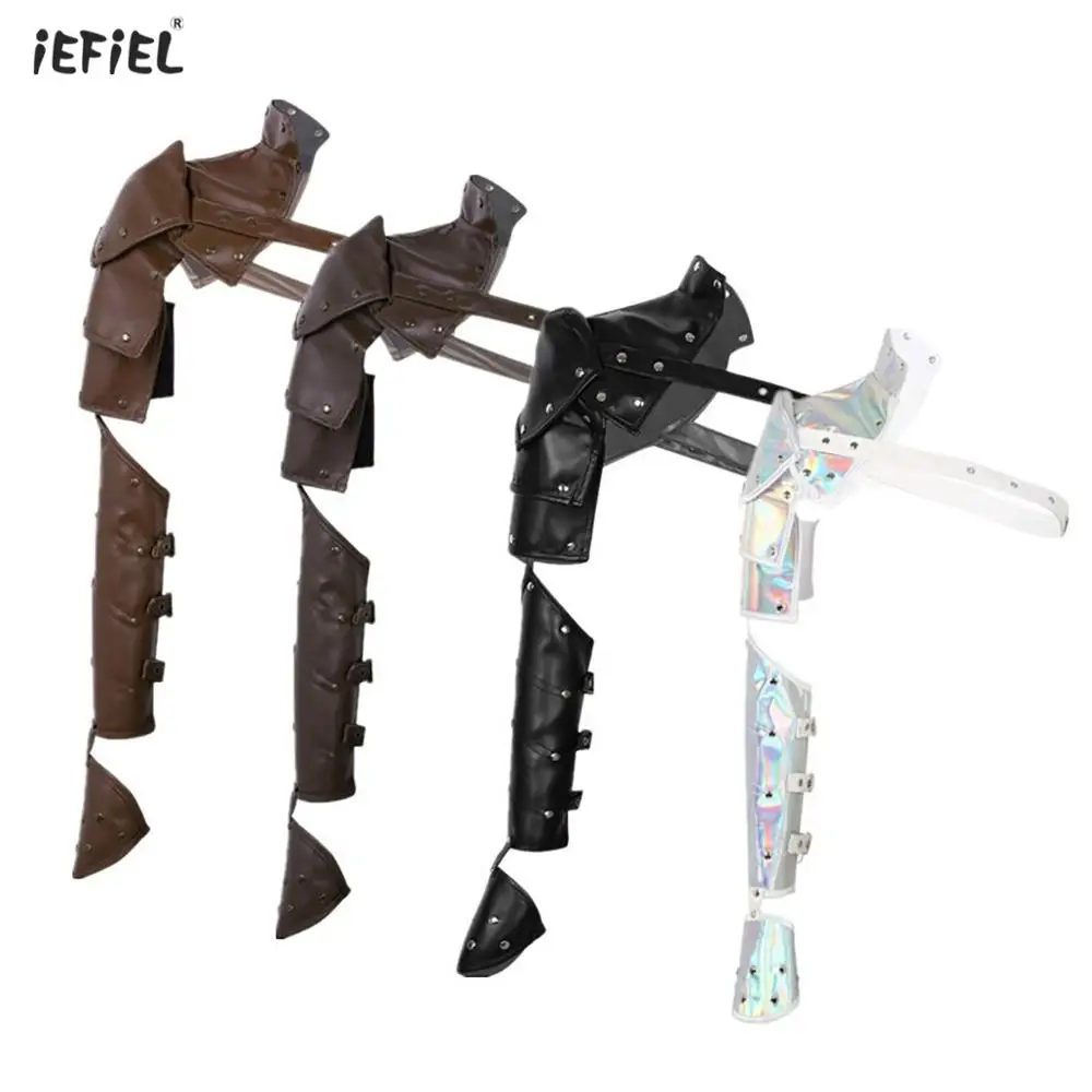 Women Men Shoulder Armor with Strap Set Cosplay Gothic Steampunk Armors Costumes Adjustable Leather Rivets Harness Belt Clubwear