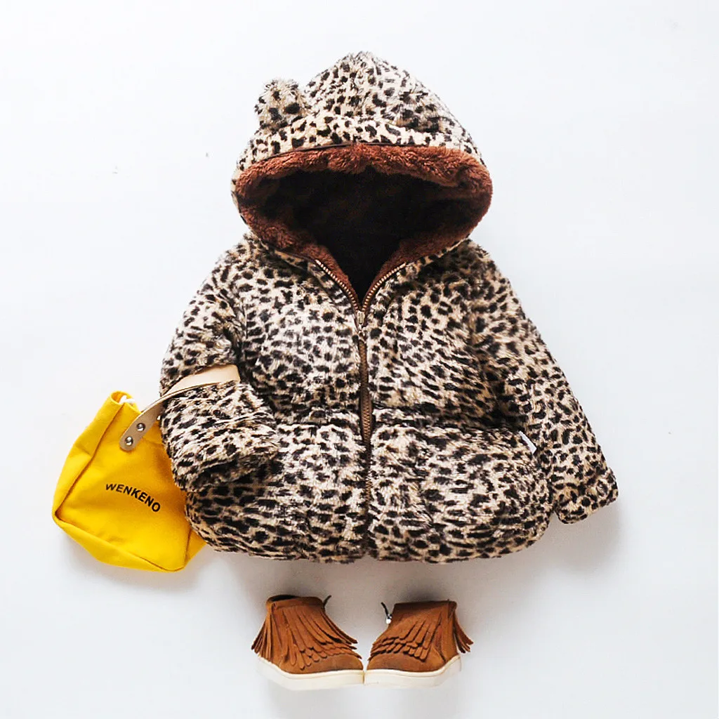 Thickens Winter Jacket Kids Coat Parka Fashion Fur Coat Fleece Thick Hooded Coat Cute Ear Zipper Warm Outwear Wy4