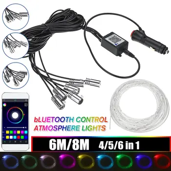 

6M/8M LED Strip RGB Car Interior Lights Multicolor EL Wire Strip bluetooth APP Control Neon Atmosphere Lamp with DC 12V Driver