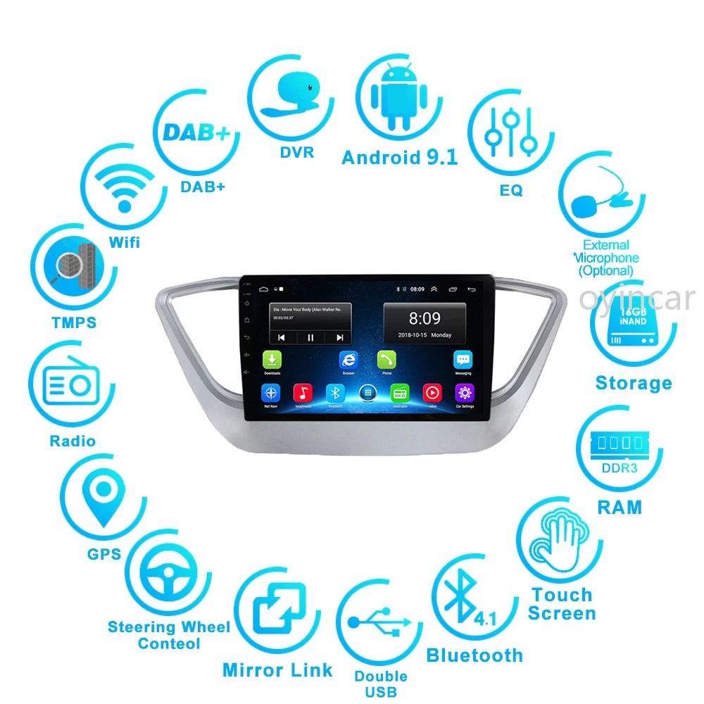 " 2 din Android 9,1 автомобильный DVD мультимедийный плеер gps навигация для hyundai Verna Solaris 2din Авто Радио стерео wifi