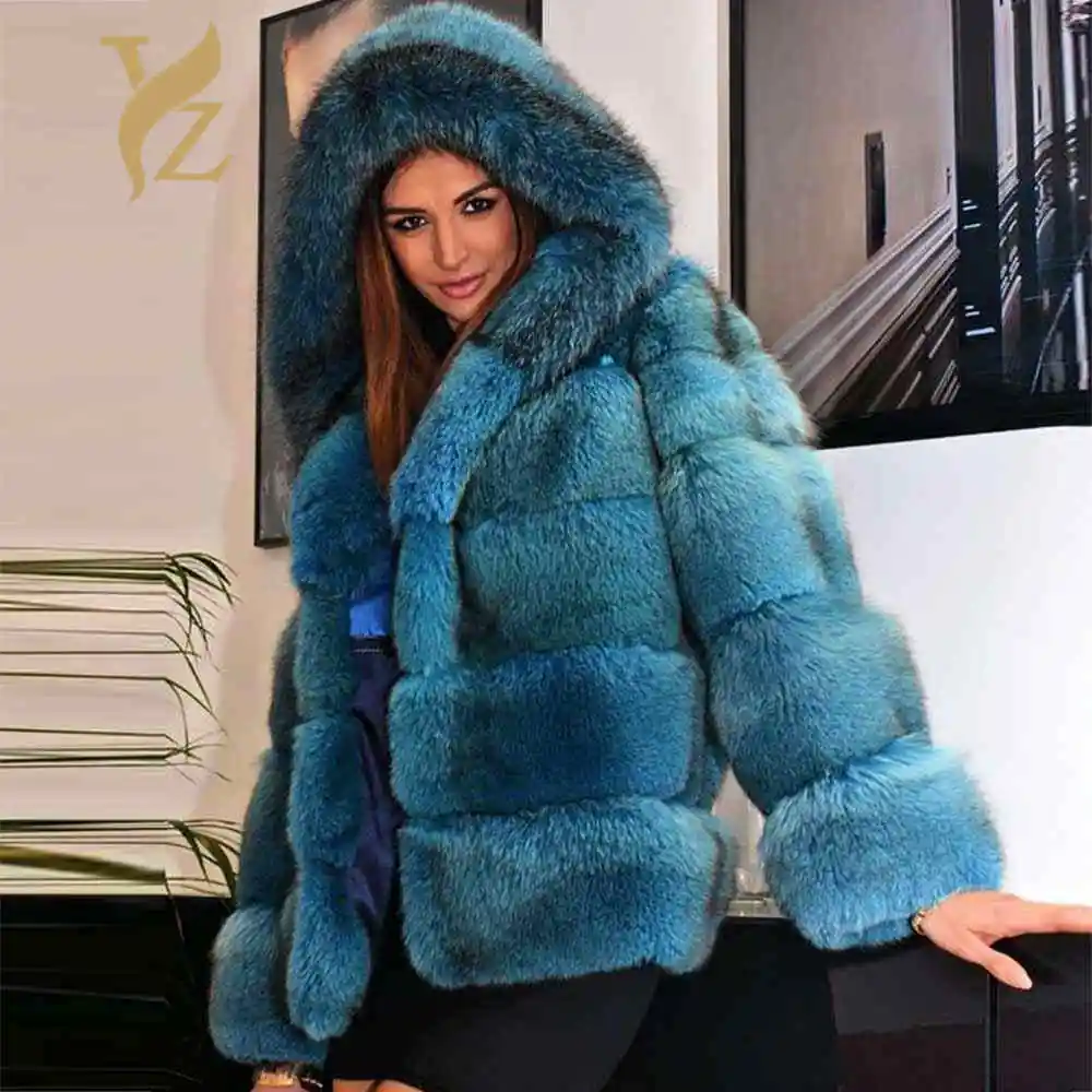 YZ. FURTURE натуральное пальто из лисьего меха зимняя меховая куртка с капюшоном из натурального Лисьего меха пальто для женское утепленное плотное женское настоящий куртка