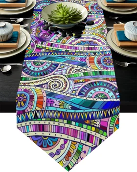 

Indian Ethnic Style Colorful Patterns Table Runner Home Kitchen Decorative Table Runner for Wedding Party Cake Floral Tablecloth