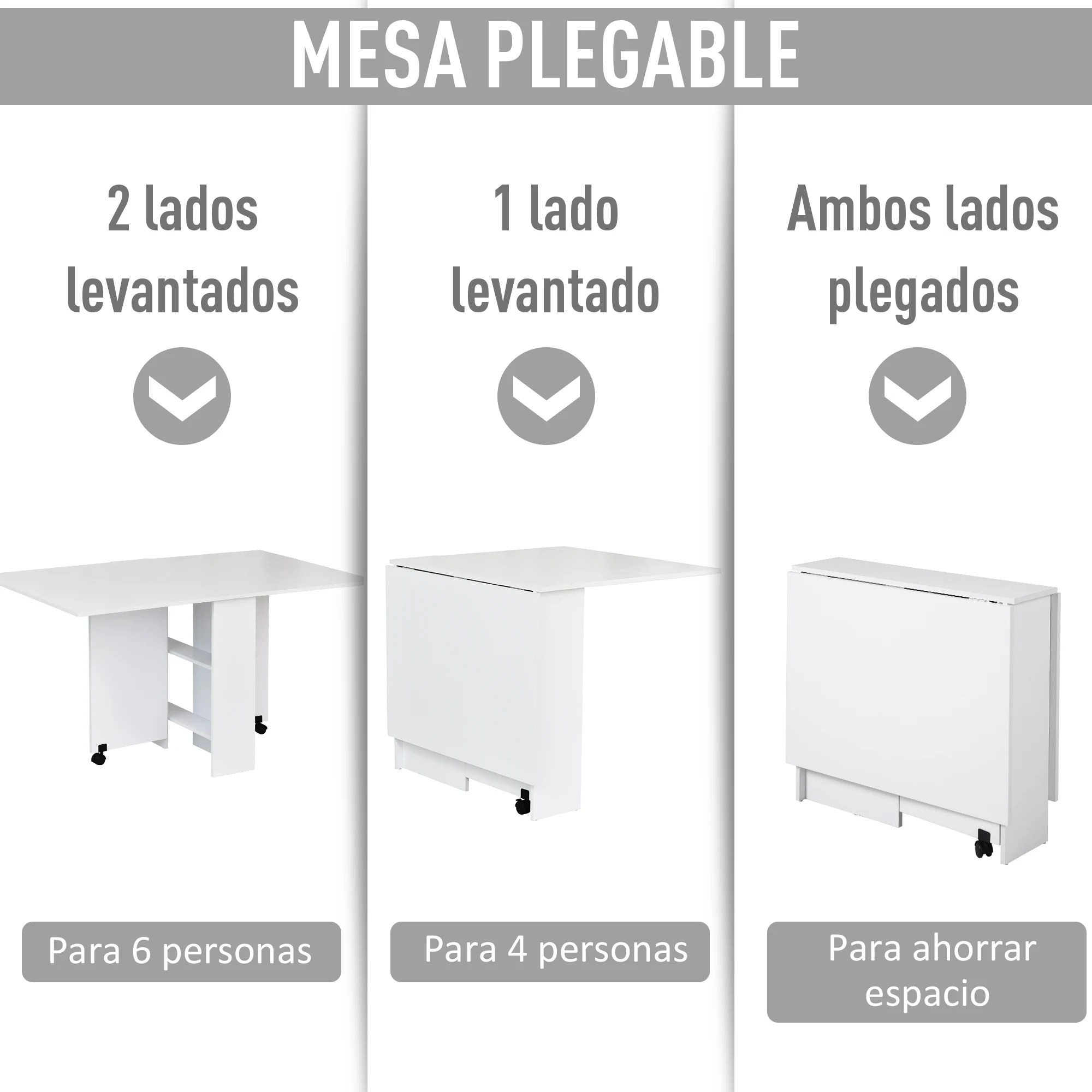 Mesa plegable Homcom 2 cajones+estante blanco 74x150x80 cm