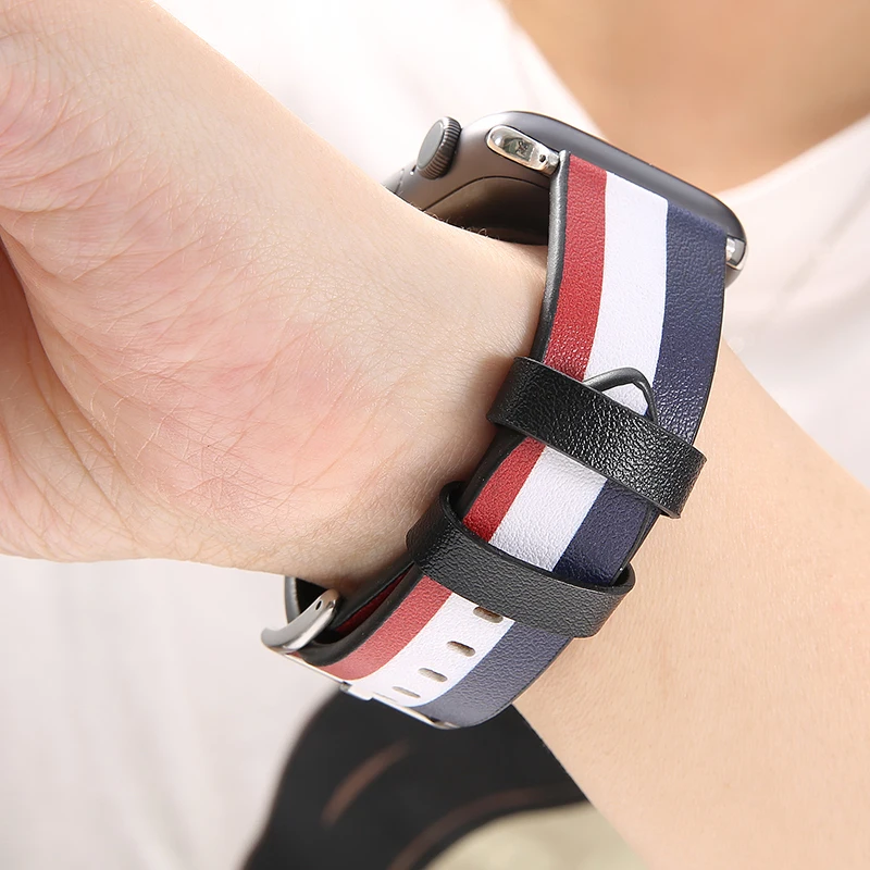 

Plaid Stripe Genuine Leather strap for Apple watch band 44 mm 40mm iWatch series 4 3 2 band 38mm 42mm bracelet belt Accessories
