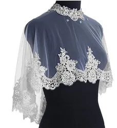 White Ivory Lace Wedding Jackets Elegant High Neck Beads Appliqued Lace Bridal Jackets Bolero Cape Wraps Custom