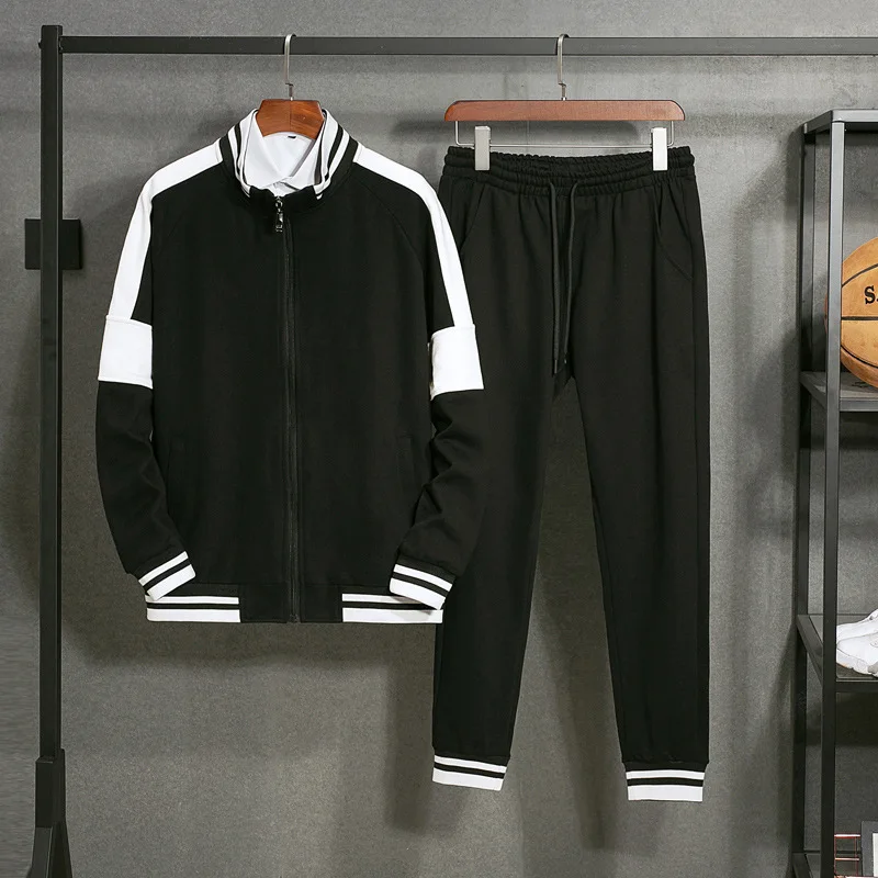 Men Sport Suit Stripe Printed Zip Up Jacket Sweatshirt+sweatpant Casual Jogger Running Workout Outfits Et Sports Wear Tracksuit