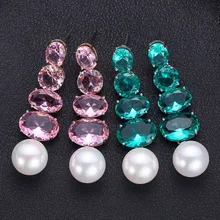 JANKELLY Роскошные цветок длинные серьги в форме кубического циркония женские свадебные Большие серьги Bijoux