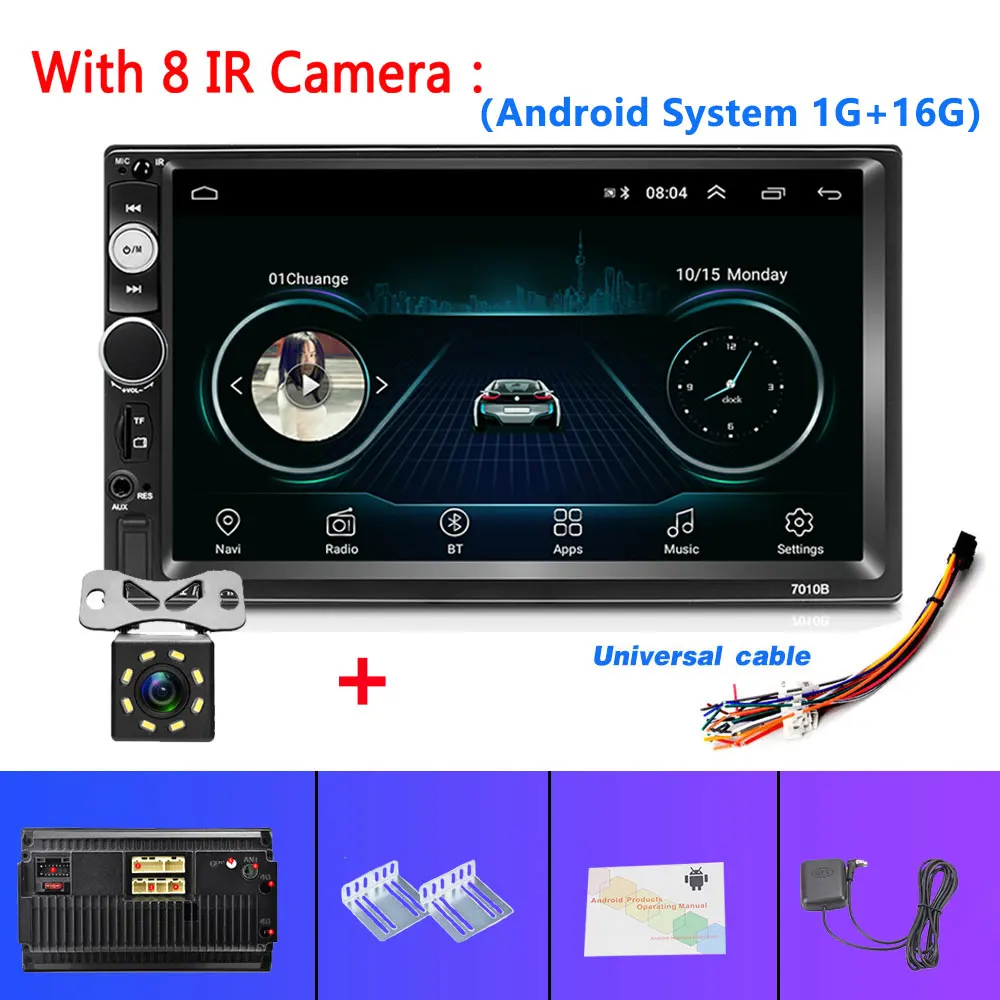 Android 8IR Camera Podofo 2 din автомагнитола " Авторадио сенсорный экран цифровой дисплей Bluetooth/USB/DVR/FM/Mirror link 2din MP5 мультимедийный плеер - Цвет: Android 8IR Camera