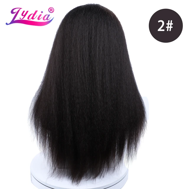 Lydia Long Kinky Straight Synthetic Wigs for Women Black Heat Resistant Fiber Natural Looking Daily&Party Wig 20 Inch Free Side #2