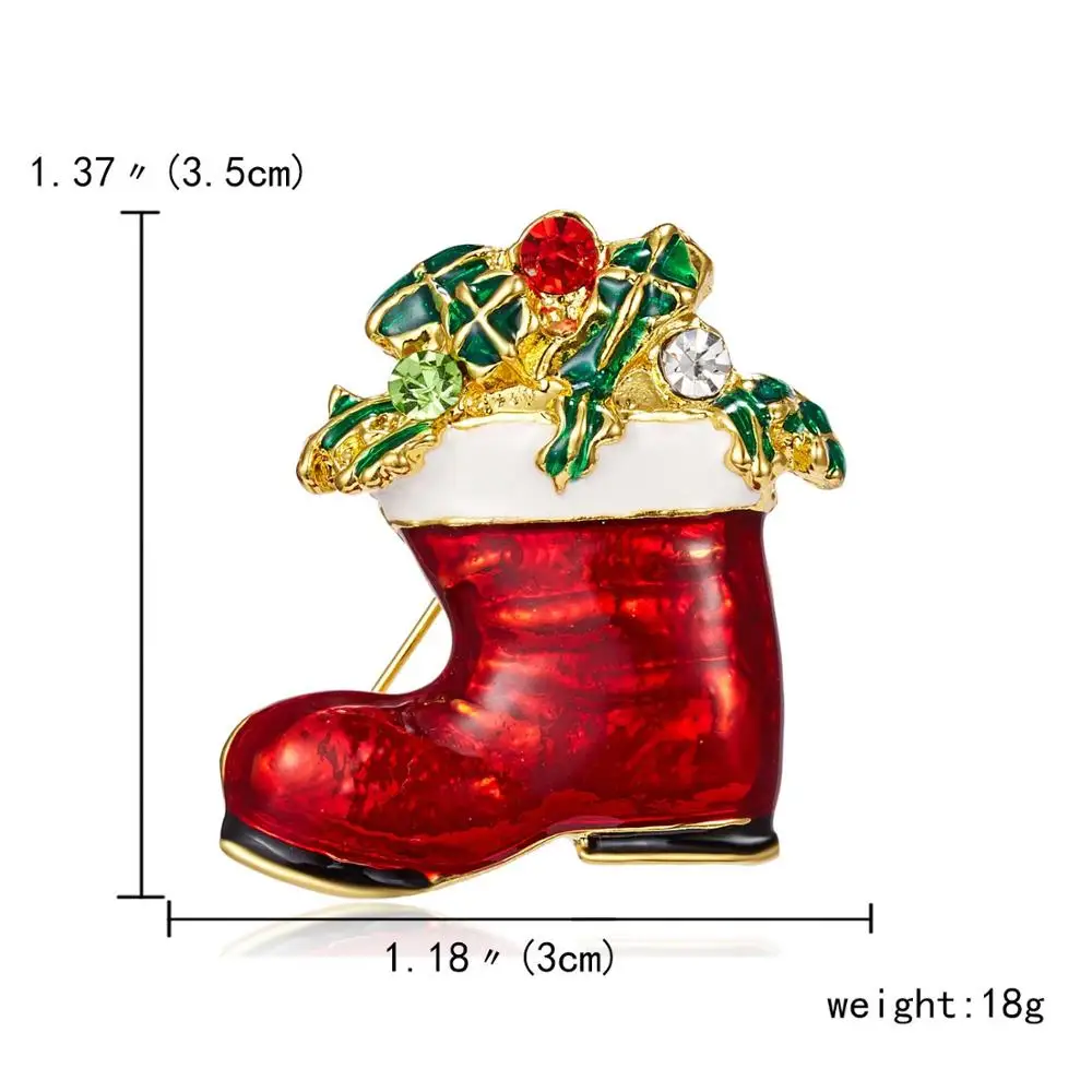 Rinhoo Christmas Crutch Brooches Gifts For Women New Year Red Hat Snowflake Gloves Xmas Gift Box Socks Boots Rhinestone Brooch - Окраска металла: 11