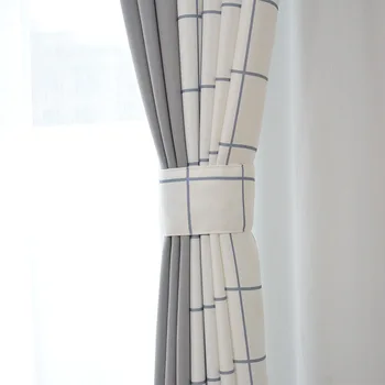 

White lattice Curtains for Living Room Bedroom Plaid Curtains Gray Europfine Simple Ins Style Red Paragraph Splicing Curtains