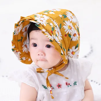 

Baby Girls Bonnet Daisy Newborn Sun Hats Infant Wide Brim Hat Kids Summer Beanie Princess Toddler Cotton Cap Hair Accessories