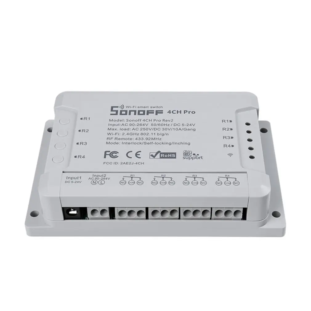 4CH PRO R2 4-канальный WiFI переключатель c креплением на рейке Din Модуль Автоматизации "умный дом On/Off Беспроводной таймер Сделай Сам дистанционный переключатель освещения