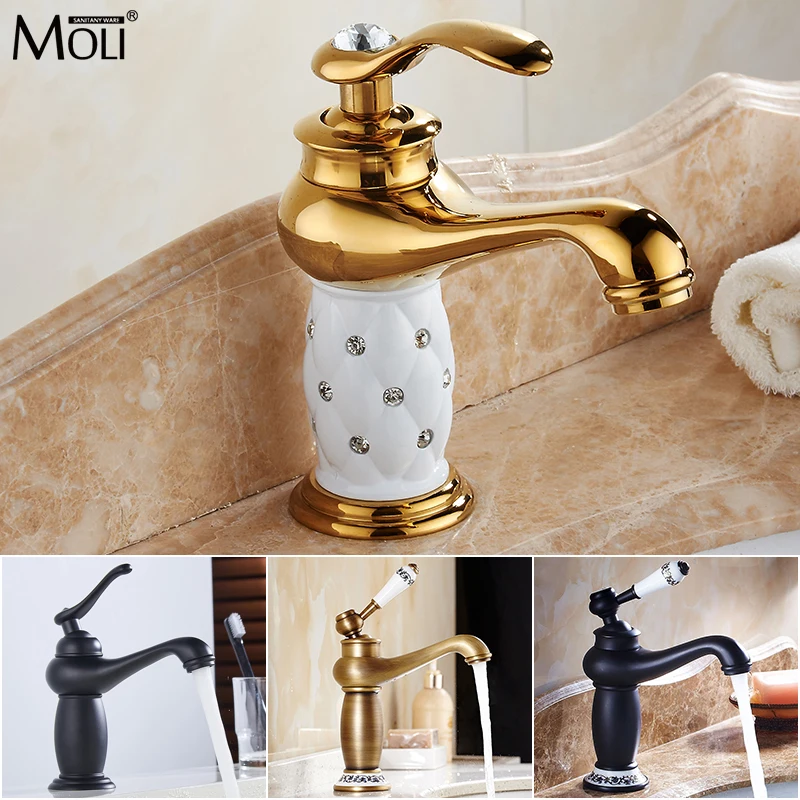 MOLI Bathroom Sink Faucet Gold Basin Single handle Faucets Diamond Water Mixer Crane Hot Cold Chrome Bath Brass Mixer Tap ML201 basin faucet bathroom faucet